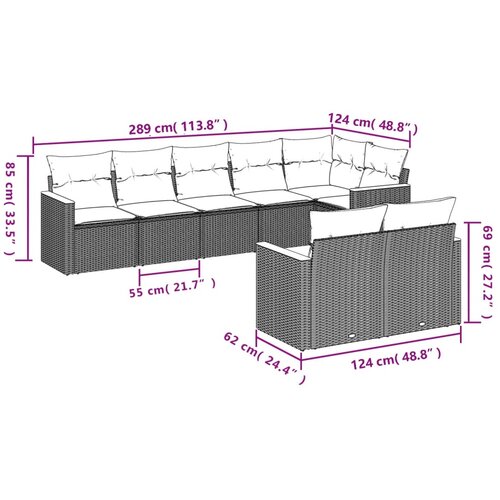  8-dijelni set vrtnih sofa s jastucima bež od poliratana Slike
