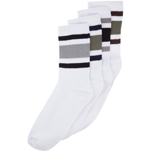 Trendyol Men's White Cotton 4-Pack Striped Crewneck Socks Slike
