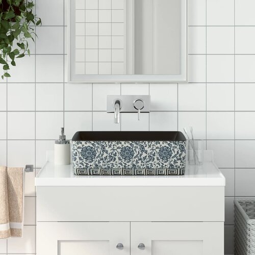 VidaXL Umivalnik črn in moder pravokoten 46x35,5x13 cm keramika Slike