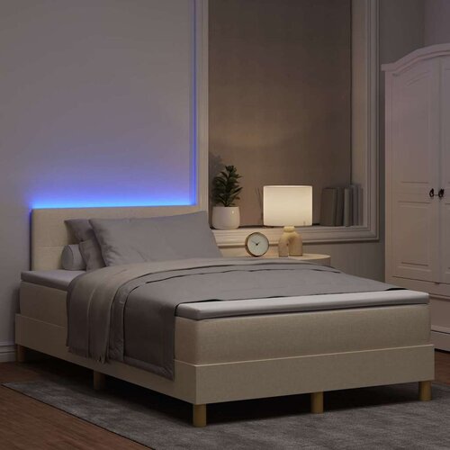  LED Box Spring Krevet s LED trakama Krema 120 x 190 cm tkanina Slike