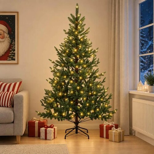  Umjetno božićno drvce s nogom 210 cm 300 LED lampica - Zelena 210 cm s LED svjetlima Cene