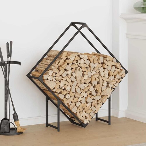 VidaXL Stalak za drva crni 100x25x100 cm Hladno valjani čelik Slike