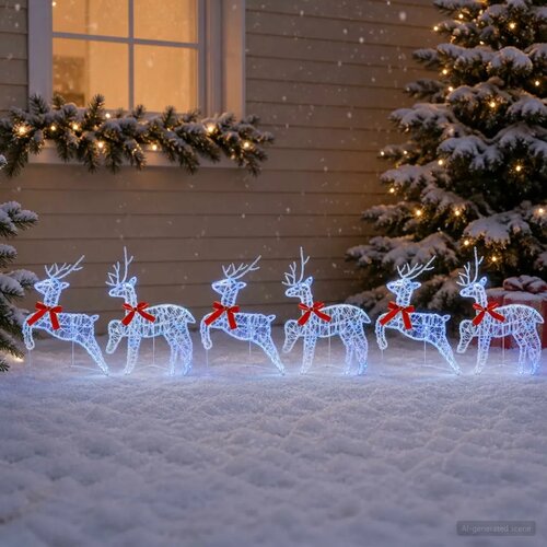  Božićni irvas 6 kom. 80 LED lampica Plava 43 x 19 x 65 cm - Plava 6 Akril Slike