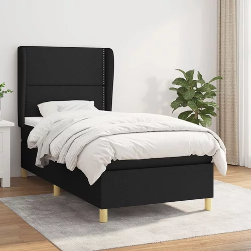  Krevet s oprugama i madracem crni 90x200 cm od tkanine
