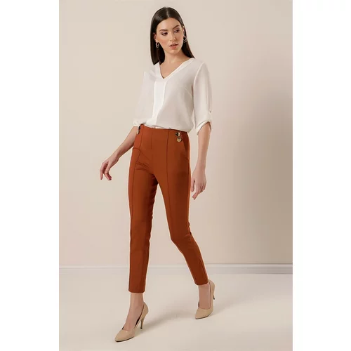 By Saygı Side Pockets, Buttons and Accessories, Lycra Stretchy Trousers Wide Size Range, Mink.