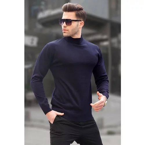 Madmext Dark Navy Blue Slim Fit Half Turtleneck Men's Knitwear Sweater 6343