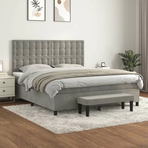  Box spring postelja z vzmetnico svetlo siva 160x200 cm žamet, (20999218)