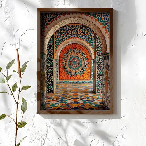 Wallxpert uramljena MDF slika NAL054-46, mozaički luk sa narandžastim i tirkiznim pločicama u marokanskom stilu, 35,5 x 47 cm Cene