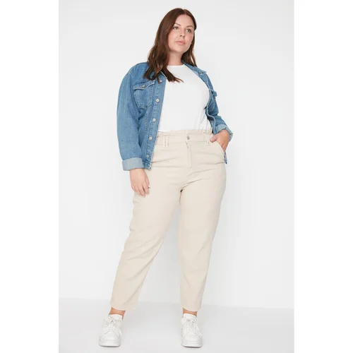 Trendyol Curve Beige High Waist Elastic Waist Mom Jeans