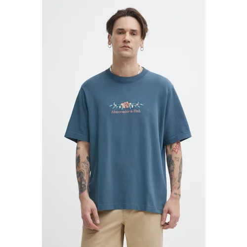 Abercrombie & Fitch Bombažna kratka majica moški, turkizna barva