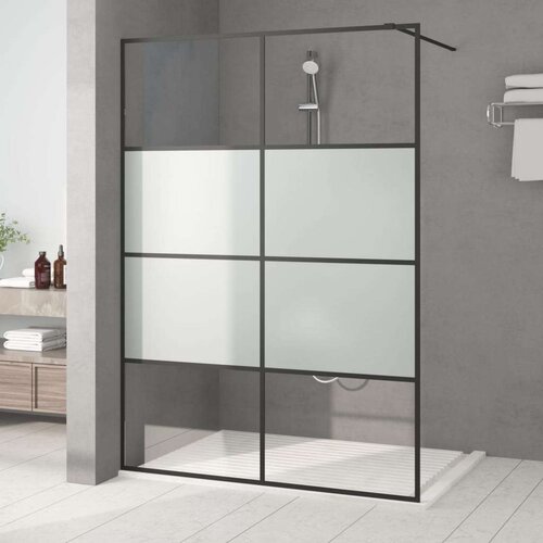 Pregrada za tuš crna 140 x 195 cm s napola mutnim staklom ESG Cijene