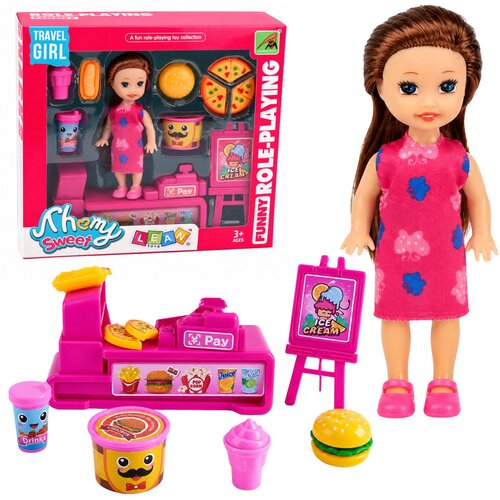Mini Doll Set with Cash Register, Saleswoman, Hamburger, Ice Cream Accessories Slike