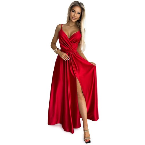 Numoco Elegant long satin dress with a neckline Cene