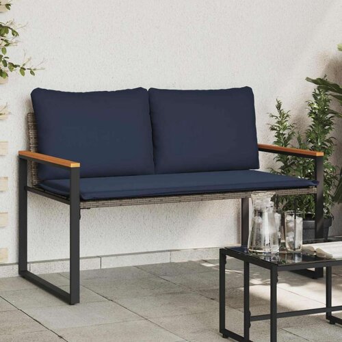  Klupa s jastukom Siva i tamnoplava 115 x 65 x 72 cm Ratan Cijene