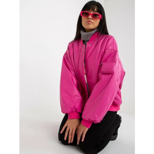 Fashion Hunters Transitional pink bomber jacket made of artificial leather
