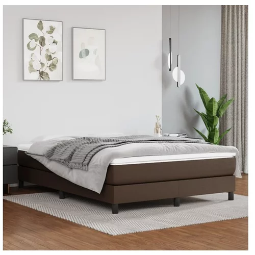  Box spring postelja z vzmetnico rjav 140x200 cm umetno usnje