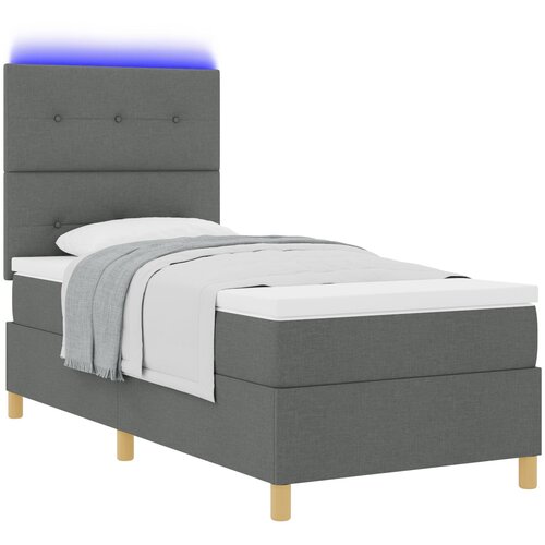 vidaXL Postelja s podlagico in vzmetnico z LED svetlobo temno siva 90x200 cm tkanina Cene