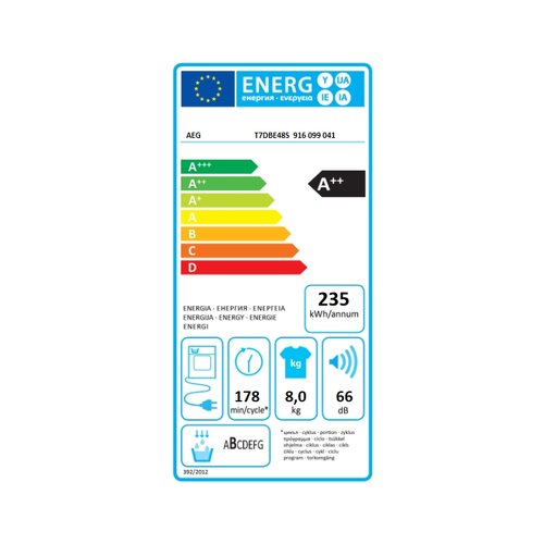 Aeg ma&amp;scaron;ina za su&amp;scaron;enje ve&amp;scaron;a T7DBE48S 8kg a+ Slike
