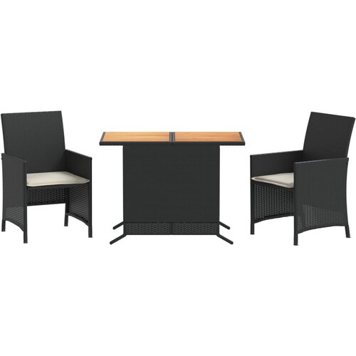  3-dijelni bistro set s jastucima crni od poliratana Slike