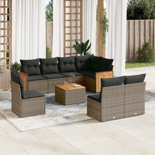 vidaXL 9-dijelni set vrtnih sofa od poliratana s jastucima sivi Cijene