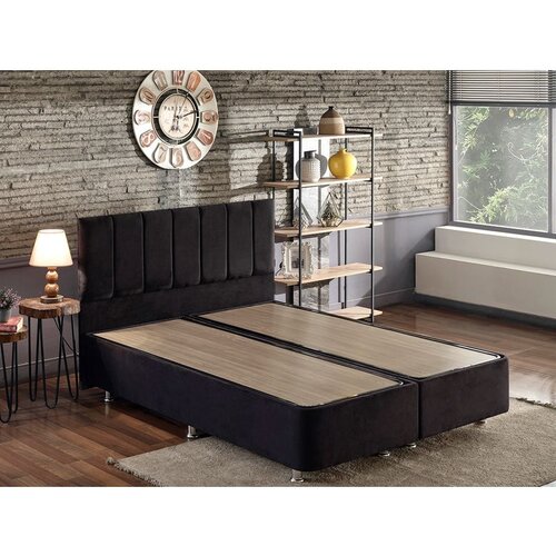Hanah home Ela Double - Black (140 x 190) Black Double Bed Base & Headboard Cene