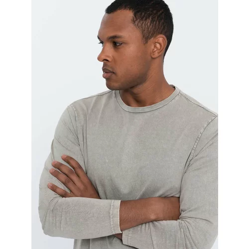 Ombre Men's wash longsleeve with round neckline - light grey