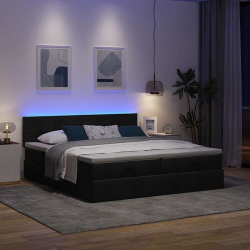 VidaXL Otomanski posteljni okvir z vzmetnicami črn 160x200 cm blago Slike