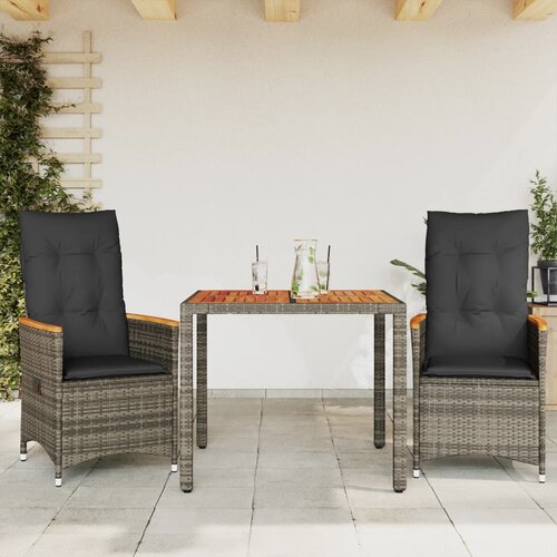  3-dijelni bistro set od poliratana s jastucima sivi Siva 90 x 90 x 75 cm Cene