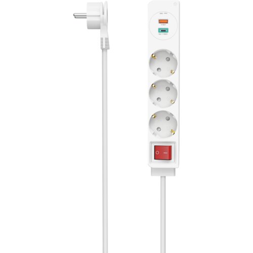 Hama Napajalni razdelilnik, 3-smerni, USB-C/A 18W, PD/QC, stikalo, plo&amp;scaron;čati razdelilnik, 1,4 m, W 00223185 razdelilna letev s stikalom bela vtičnica 1, (20457754) Slike