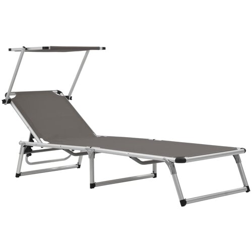VidaXL Zložljiv ležalnik s streho aluminij in tekstil siv, (20592357) Slike