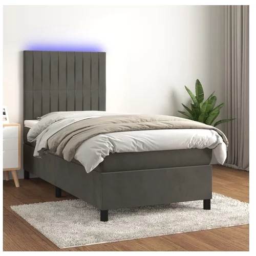  Box spring postelja z vzmetnico LED temno siva 90x190 cm žamet