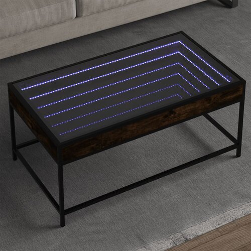 VidaXL Klubska mizica z neskončnimi LED dimljen hrast 90x50x41 cm Slike