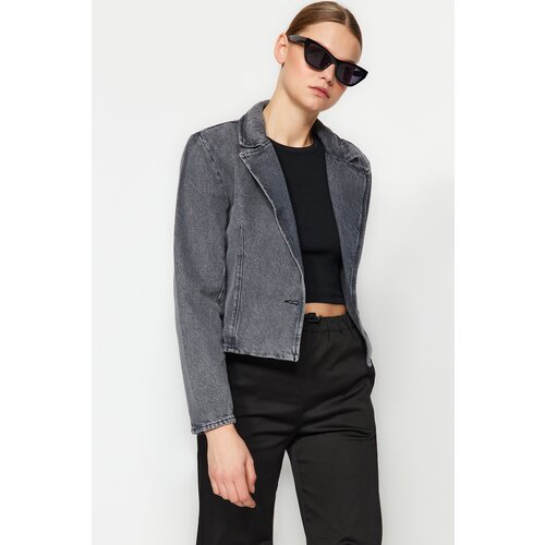 Trendyol Gray Waistband Crop Blazer Denim Jacket Slike