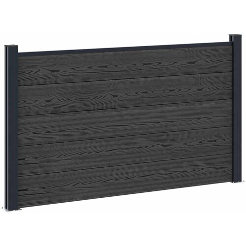VidaXL Set ograde 180 x 105 cm WPC i aluminij Crna - Crna 1 sekcija s 2 stuba (tamno sivi stub) Slike