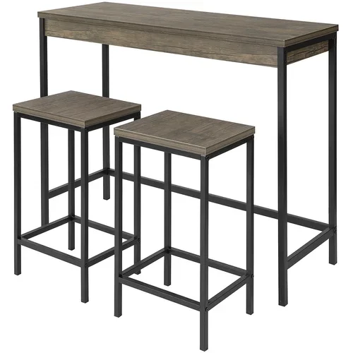 SoBuy komplet barske mize z 2 taburejema v industrijskem slogu z vzorcem tikovega lesa, (20814584)