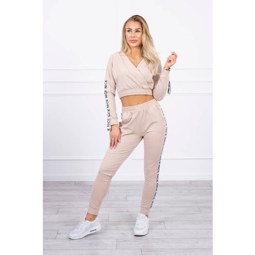 Kesi Set with decorative stripes in beige color Slike