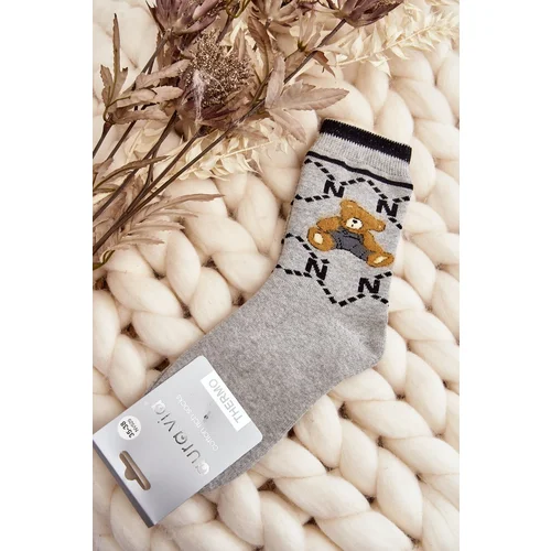 Kesi Warm cotton socks with teddy bear, grey