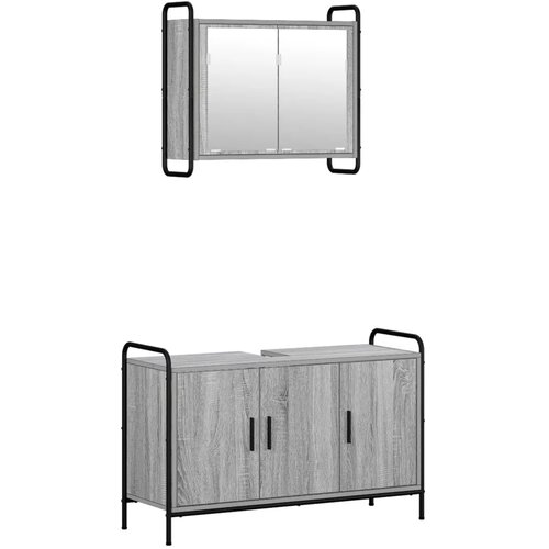  Set ormarića za kupaonicu 2 kom. Siva Sonoma 65 5 x 34 x 61 cm - Siva Sonoma Ormar s umivaonikom (3 vrata) + viseći ormar Slike