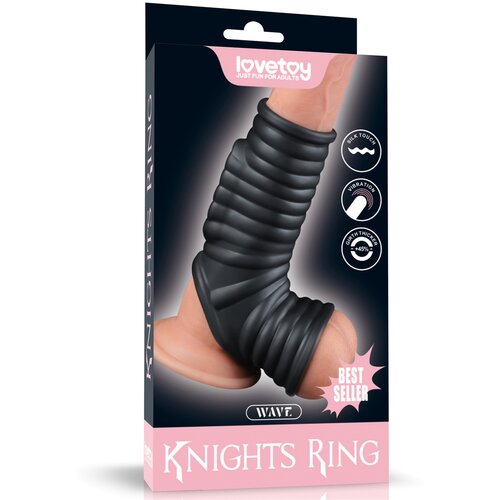 Lovetoy Vibrating Wave Knights Ring with Scrotum Sleeve Black Cene
