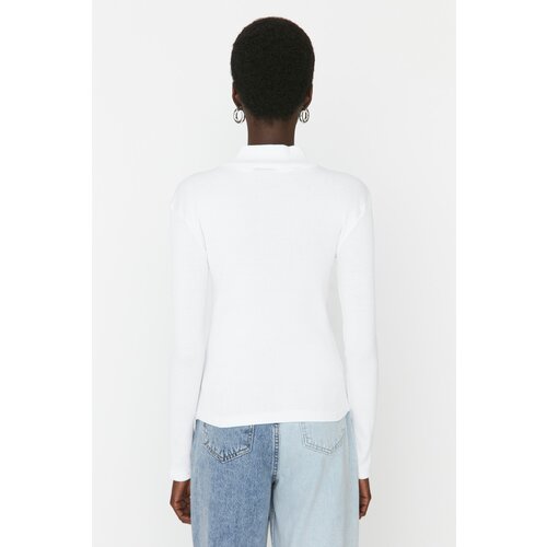 Trendyol White Turtleneck Ribbed Knitted Blouse Cene