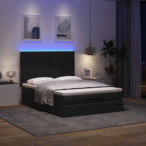 VidaXL Otomanski krevet s madracem i LED crni 140x190 cm tkanine Slike