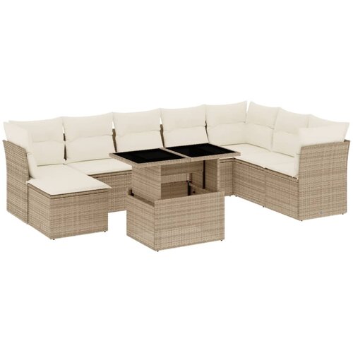  9-dijelni set vrtnih sofa s jastucima bež od poliratana 100 x 55 x 73 cm Slike