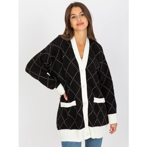 Fashion Hunters Black loose cardigan with RUE PARIS buttons Slike