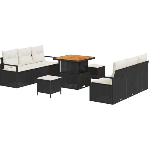9 komada vrtni sofa set s jastučićima crna poli ratan akacija 2-sjedalna vrtna sofa s pohranom i jastučićima crna poli ratan 3 Slike