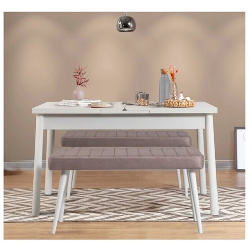 Hanah home Set Trpezarijski sto i 2 klupe Santiago 0701, Siva Cene
