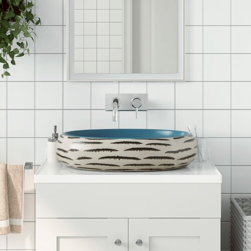  The Living Store Nadpultni umivalnik večbarven ovalni 59x40x15 cm keramika - Nadpultni Umivalnik, (21444042) Cene