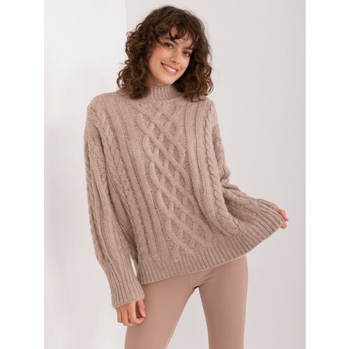 Fashion Hunters Beige sweater with cables, loose fit Slike
