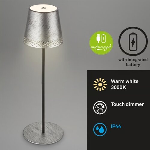 BRILO KIKI LED punjiva dodirna stona lampa, LED/2,6W/5V, IP44, 2600 mAh, srebrna Slike