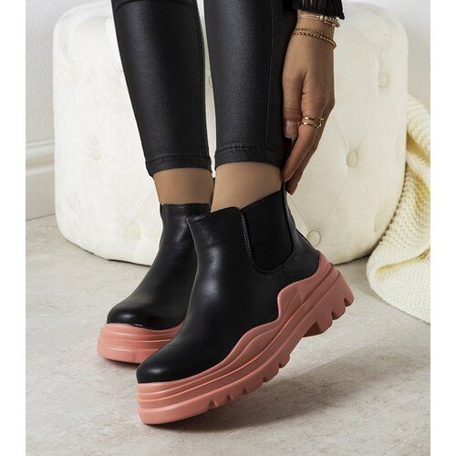 Gemre Black ankle boots on a pink platform Tausel Cene