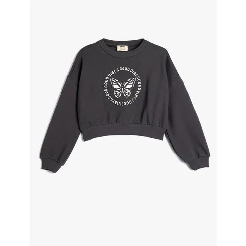 Koton Oversize Sweatshirt Butterfly Printed Long Sleeve Crew Neck Cotton